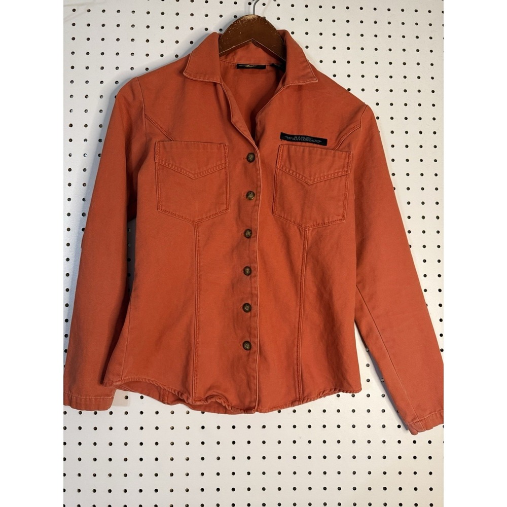Harley Davidson shirt jacket size small orange cotton Harley long sleeve s